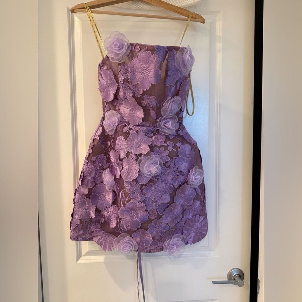 Bronx and Banco MINI DRESS JASMINE LILAC MARAYA lavender Floral Strapless - Picture 7 of 16